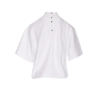 Alaïa High Neck Button Detail Cropped Top In White
