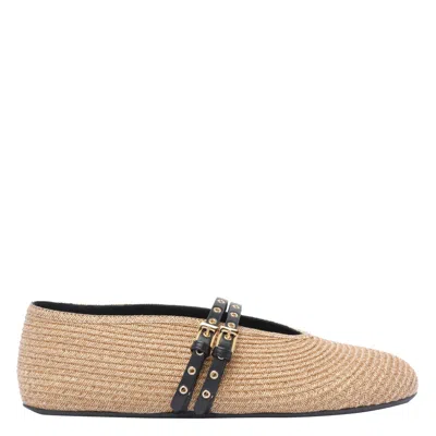 Alaïa Paper Straw Flat Ballerinas Scarpe Basse Beige In White