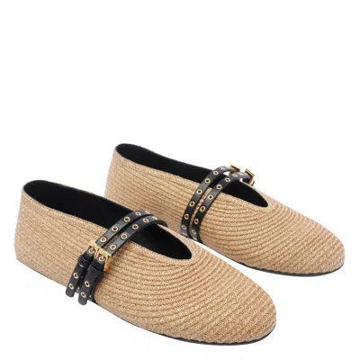 Alaïa Paper Straw Flat Ballerinas Scarpe Basse Beige In White