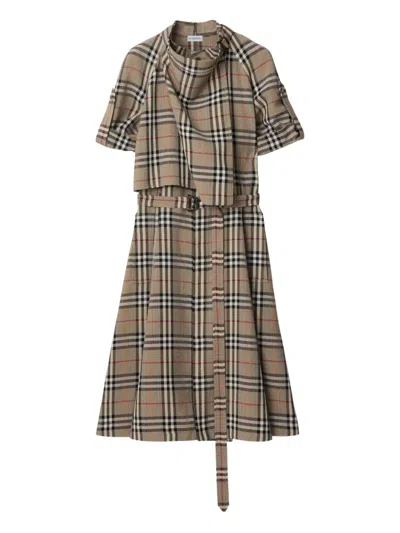 Burberry Check Silk Blend Trench Dress In Multi