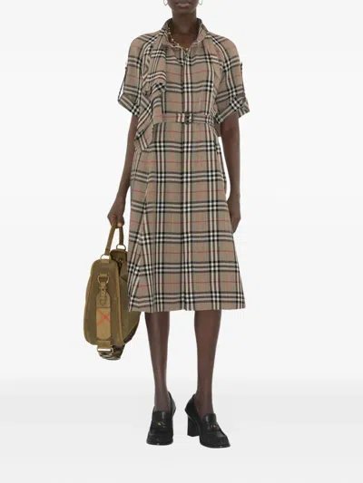 Burberry Check Silk Blend Trench Dress In Multi