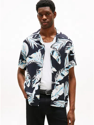 Tommy Hilfiger Regular Fit Banana Leaf Print Camp Shirt In White