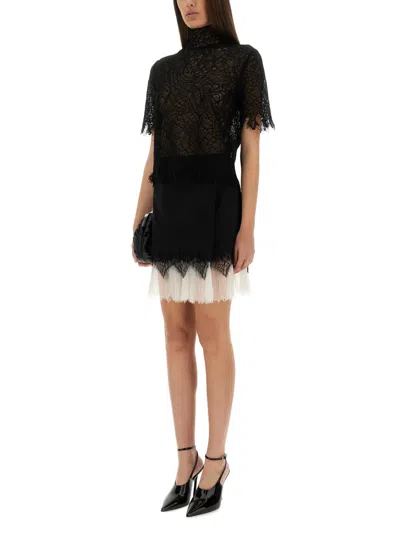 Alexander Mcqueen Mcqueen Cobweb Lace Wool Gabardine Miniskirt In Black