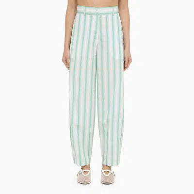 Margaux Lonnberg Striped Cotton Trousers For Women In Green In Blue