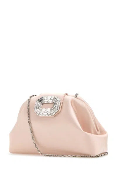 Amina Muaddi Light Pink Satin Camelia Clutch