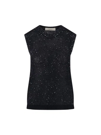 Golden Goose Sequin Knit Tank Top Black In Black