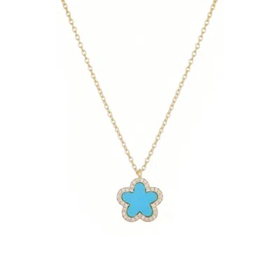 Adornia 14k Gold Plated Turquoise Cz Halo 5-leaf Clover Ne In Gold