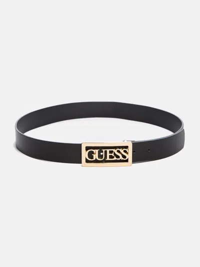 Guess Factory Cutout Logo Plaque Belt In Black