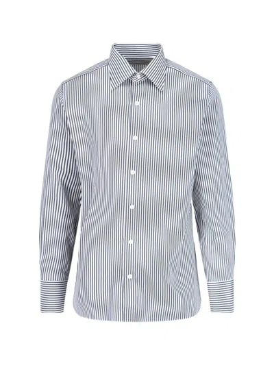 Tom Ford Striped Pattern Button-down Collar Long Sleeves Shirt In Blue