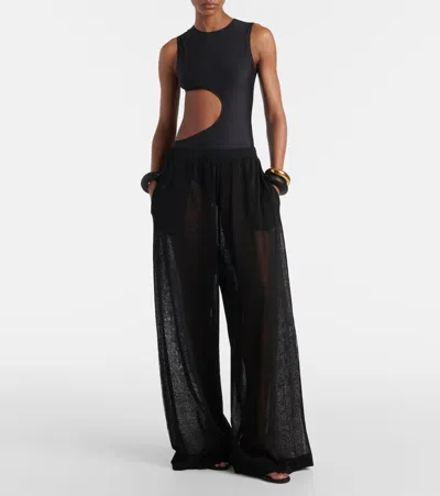 Alaïa Womens Black Thong-strap 75 Wedge-heel Leather Mules