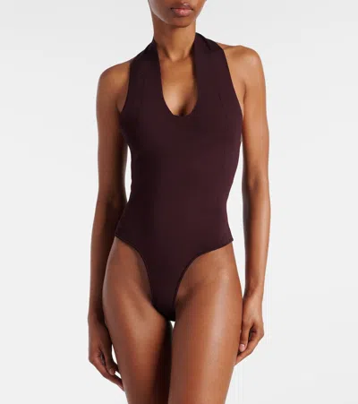 Khaite Toto Stretch-knit Halterneck Bodysuit In Burgundy