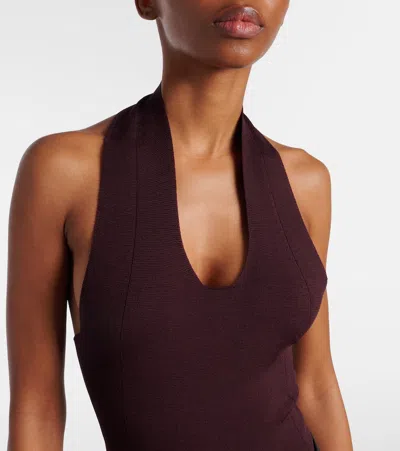 Khaite Toto Stretch-knit Halterneck Bodysuit In Burgundy