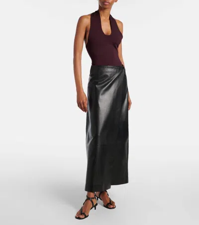 Khaite Toto Stretch-knit Halterneck Bodysuit In Burgundy