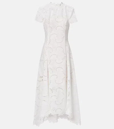 Oscar De La Renta Guipure Lace Midi Dress In White