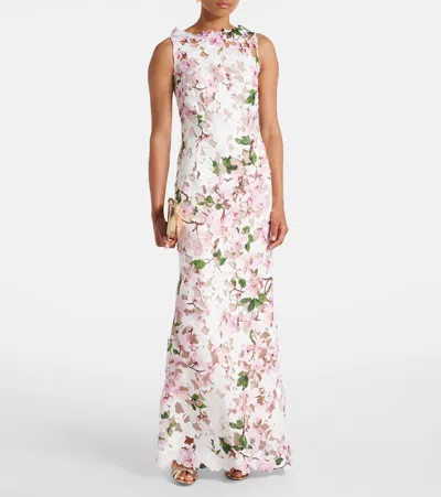 Oscar De La Renta Sleeveless Cherry Blossom Guipure Gown In Neutral