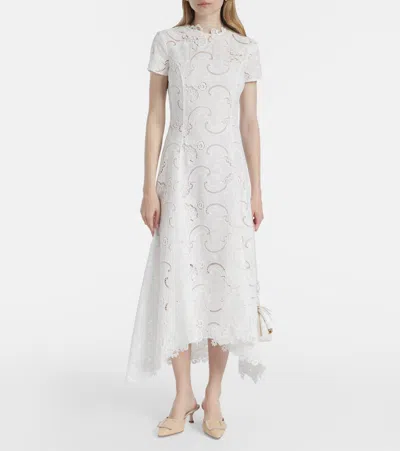 Oscar De La Renta Guipure Lace Midi Dress In White
