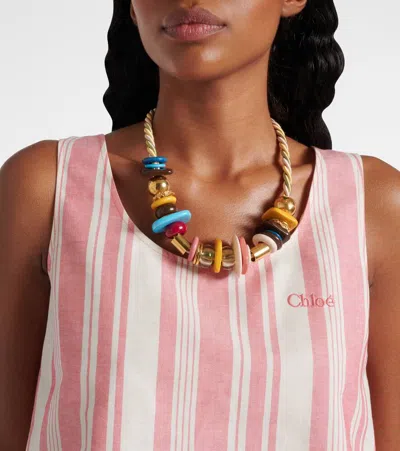 Chloé Logo Striped Cotton Top In Pink