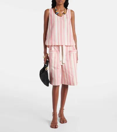 Chloé Logo Striped Cotton Top In Pink