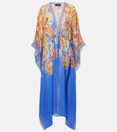 Etro Printed Cotton And Silk Beach Cover-up In Blue