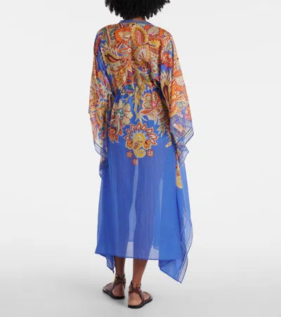 Etro Printed Cotton And Silk Beach Cover-up In Blue