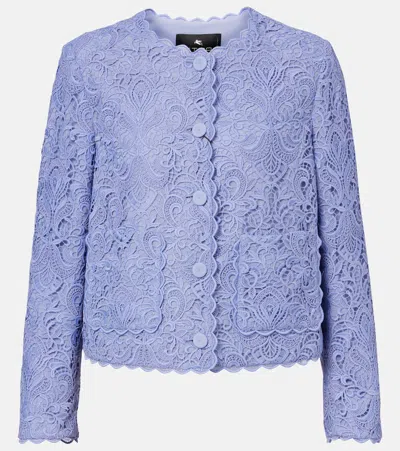 Etro Scalloped Corded Lace Jacket In Blue