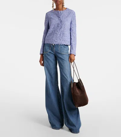 Etro Scalloped Corded Lace Jacket In Blue