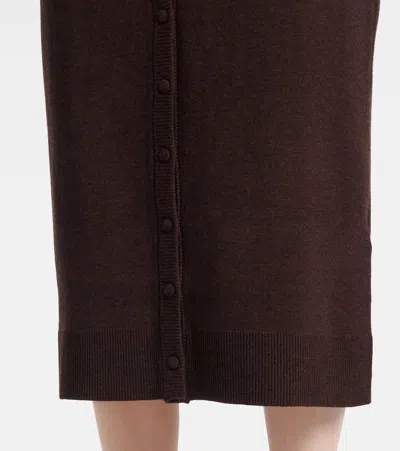 Victoria Beckham Brown Midi Skirt In Wool Blend In Pattern