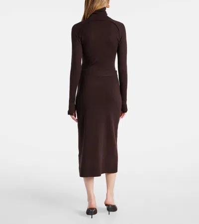 Victoria Beckham Brown Midi Skirt In Wool Blend In Pattern