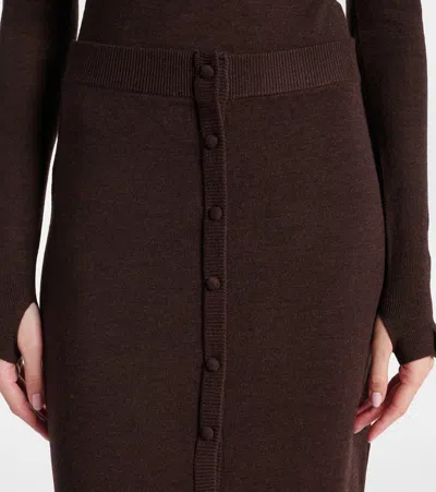 Victoria Beckham Brown Midi Skirt In Wool Blend In Pattern