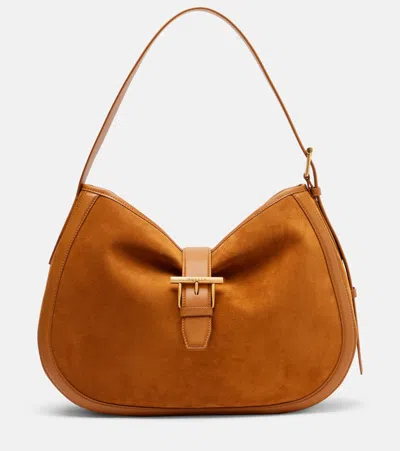 Alexander Mcqueen Brown Shoulder Bag With Adjustable Shoulder Strap And T Buckle Closure On The Front In Suede Woman