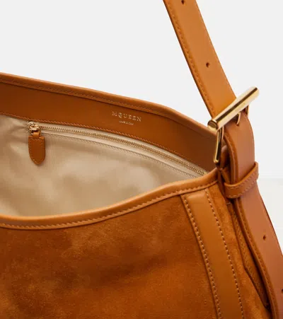 Alexander Mcqueen Brown Shoulder Bag With Adjustable Shoulder Strap And T Buckle Closure On The Front In Suede Woman