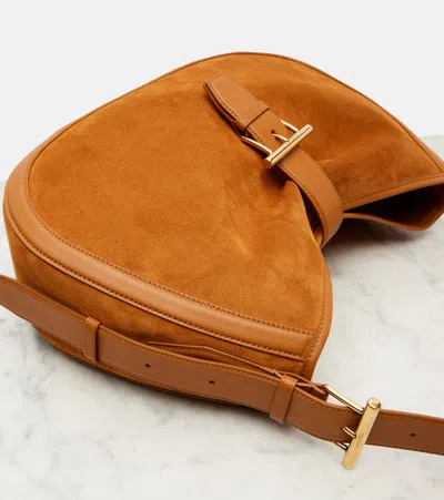 Alexander Mcqueen Brown Shoulder Bag With Adjustable Shoulder Strap And T Buckle Closure On The Front In Suede Woman