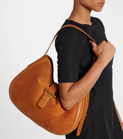 Alexander Mcqueen Brown Shoulder Bag With Adjustable Shoulder Strap And T Buckle Closure On The Front In Suede Woman