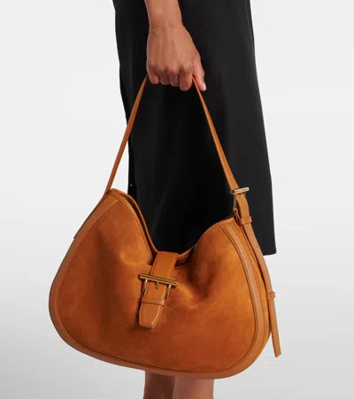 Alexander Mcqueen Brown Shoulder Bag With Adjustable Shoulder Strap And T Buckle Closure On The Front In Suede Woman