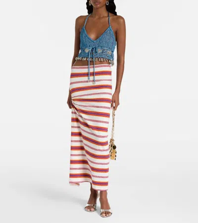 Rabanne Embellished Striped Stretch-jersey Maxi Skirt In Multi