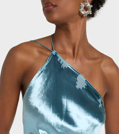 不对称天鹅绒长礼服