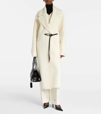 Sportmax Abate Belted Wool Long Coat In White