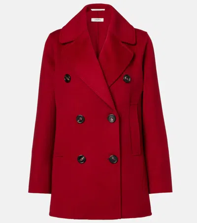S Max Mara Caban Double-breasted Virgin Wool Peacoat In Red