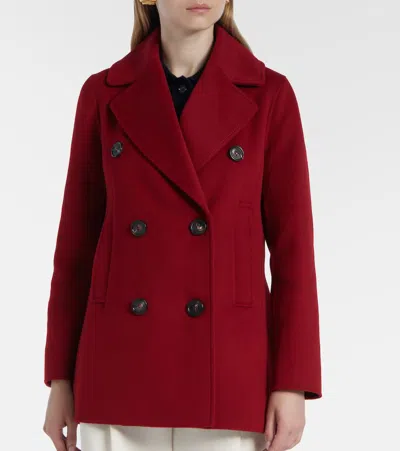 S Max Mara Caban Double-breasted Virgin Wool Peacoat In Red