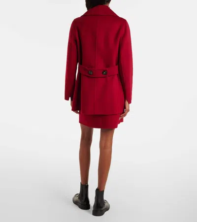 S Max Mara Caban Double-breasted Virgin Wool Peacoat In Red