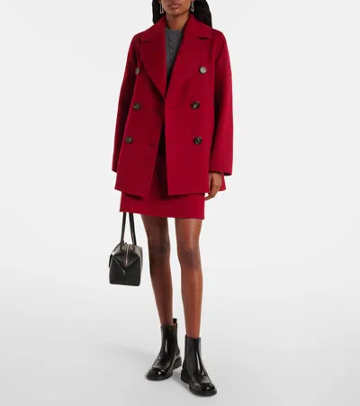S Max Mara Caban Double-breasted Virgin Wool Peacoat In Red