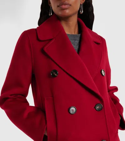 S Max Mara Caban Double-breasted Virgin Wool Peacoat In Red