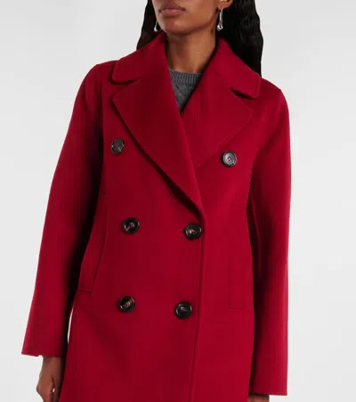 S Max Mara Caban Double-breasted Virgin Wool Peacoat In Red