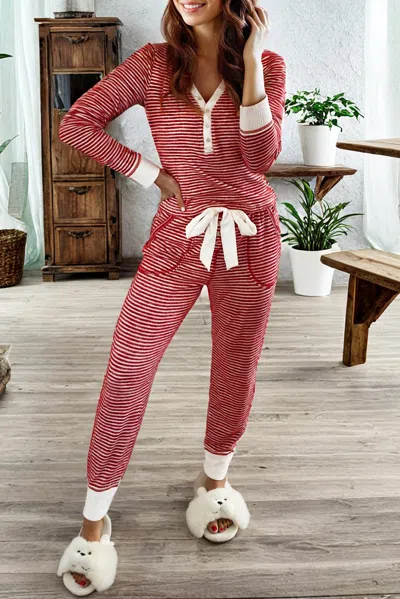 1 The Woman Stripe Lounge Set In Red