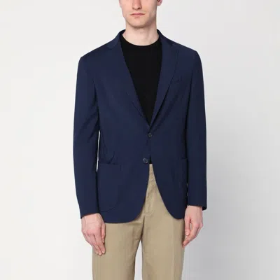 Santaniello Blue Wool-blend Single-breasted Jacket In Blue