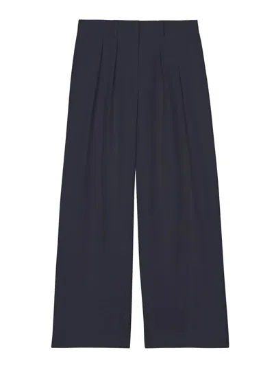 The Frankie Shop Wool Blend Wide Leg Trousers With Belt Loops In Black