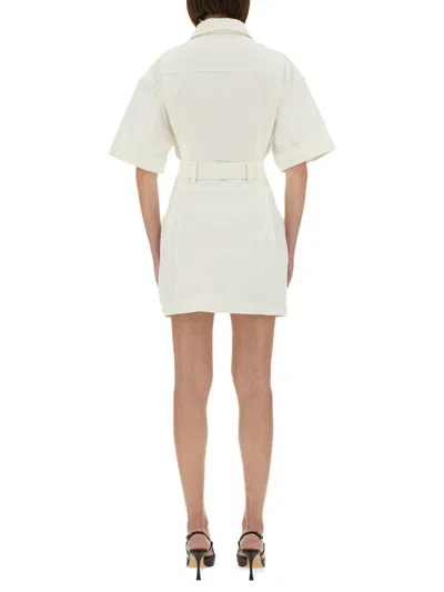 Balmain Short Dress With Belted Waist And Front Pockets In Neutral