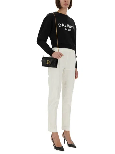 Balmain Women Logo Organic Cotton Cropped Sweatshirt In Black