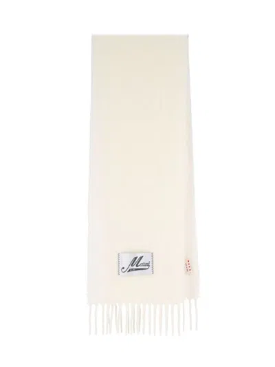 Marni Cream Alpaca Scarf With Fringes In Neutral