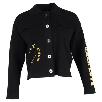 Sandro Backy Embroidered Graphic-print Knitted Jacket In Black Viscose In Black